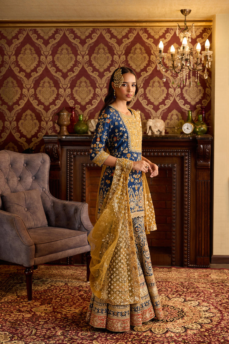 Blue And Ochre Sharara Set