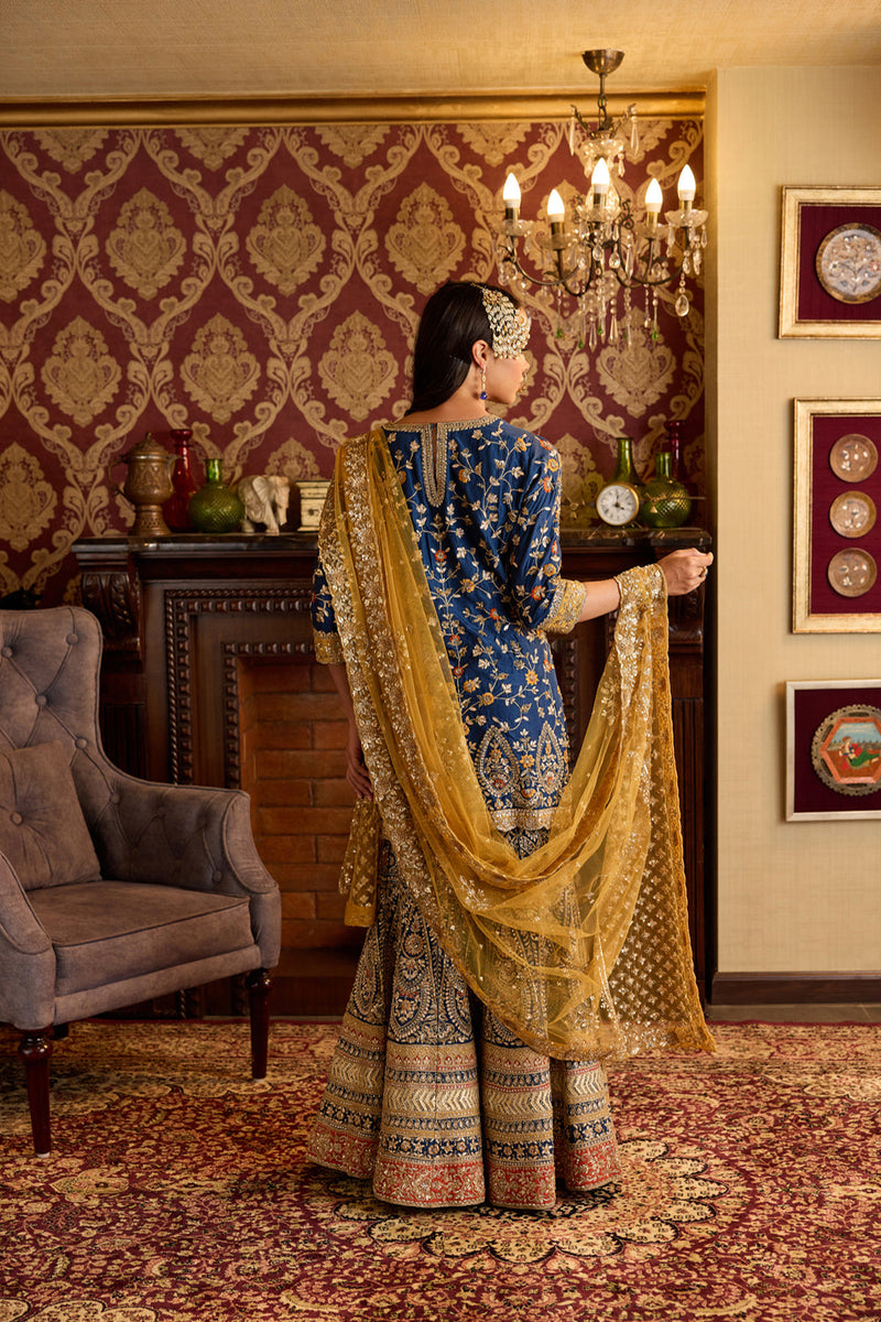 Blue And Ochre Sharara Set
