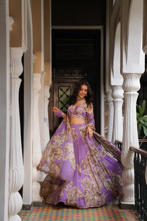 Lavender Floral  Lehenga Set