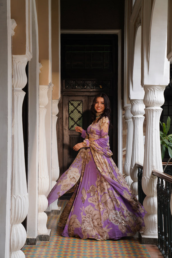 Lavender Floral  Lehenga Set