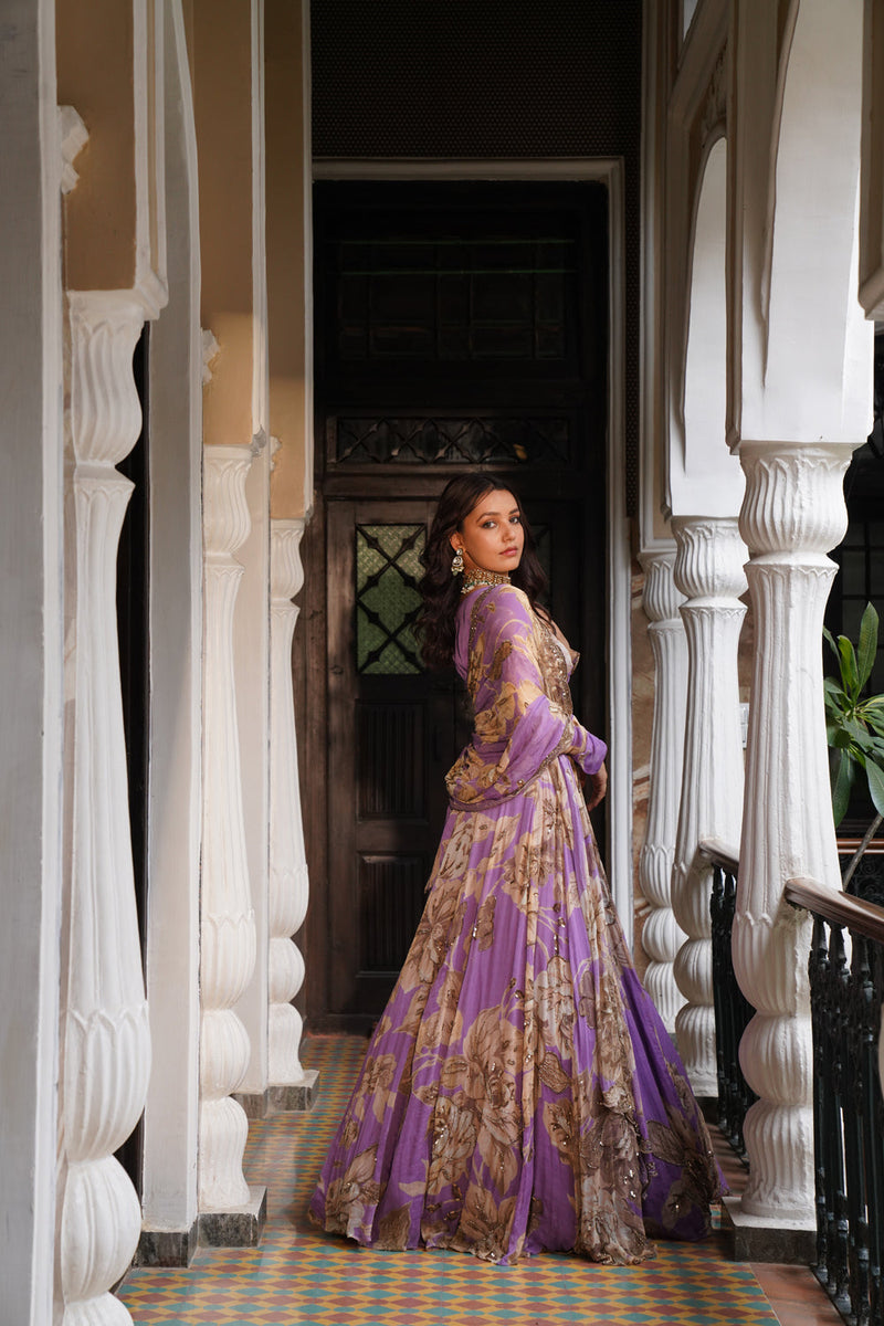 Lavender Floral  Lehenga Set