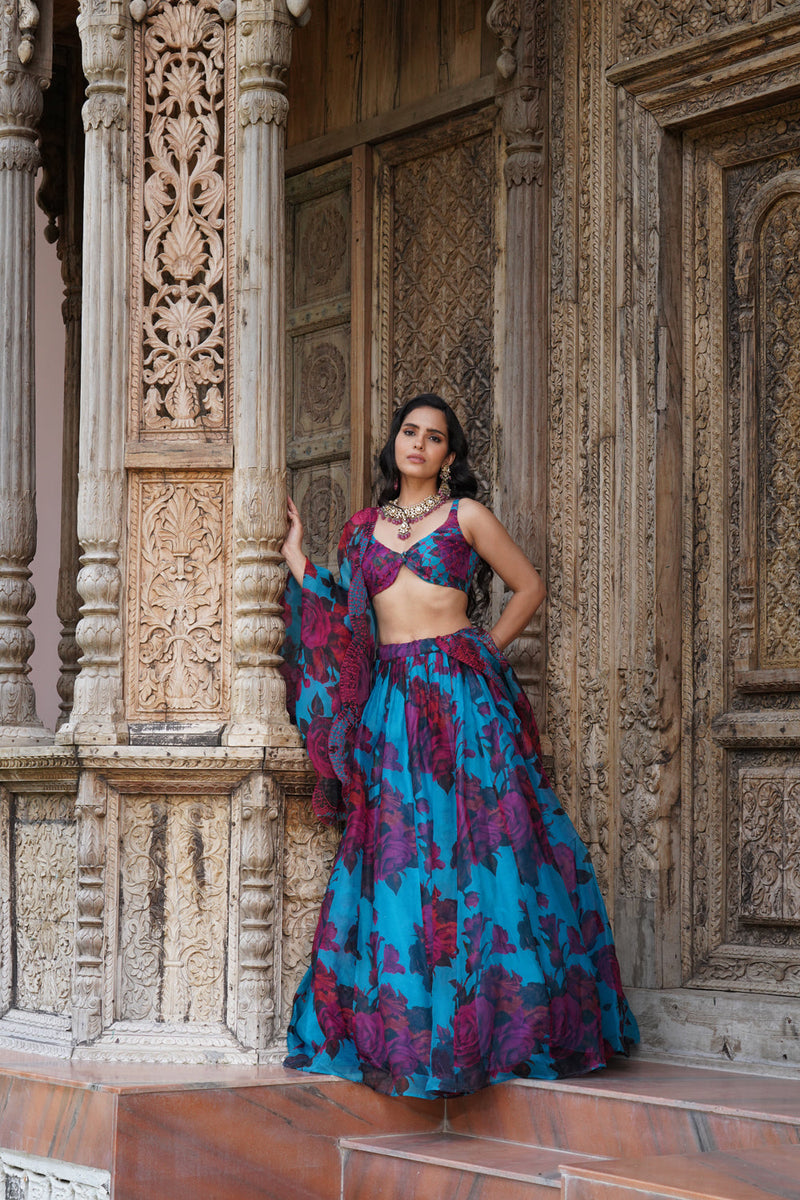 Turquise Floral Lehenga Set