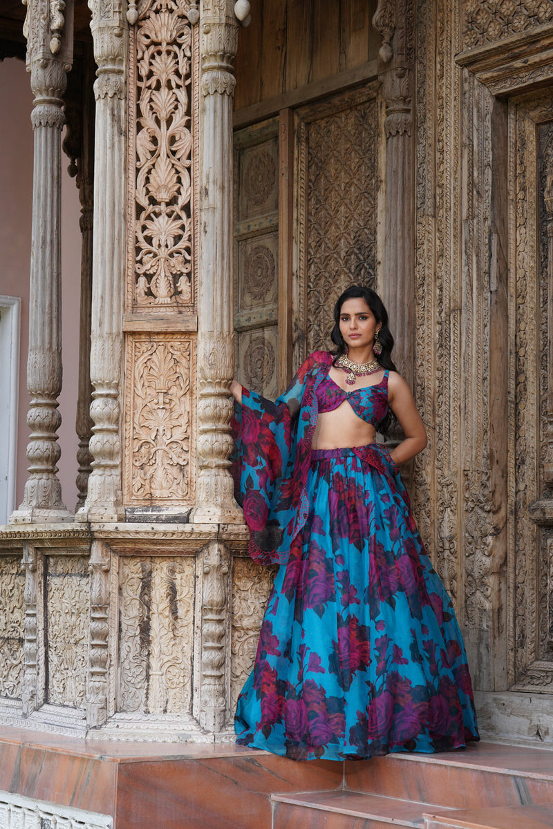 Turquise Floral Lehenga Set