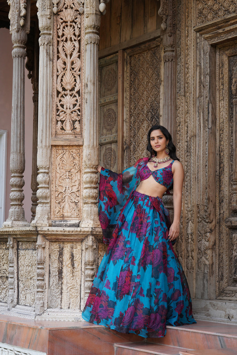 Turquise Floral Lehenga Set