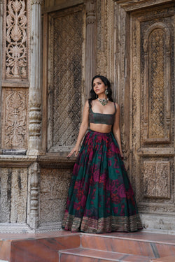 Teal Green Floral Lehenga Set