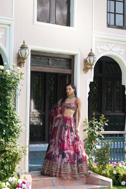 Lilac Organza Floral Lehenga Set