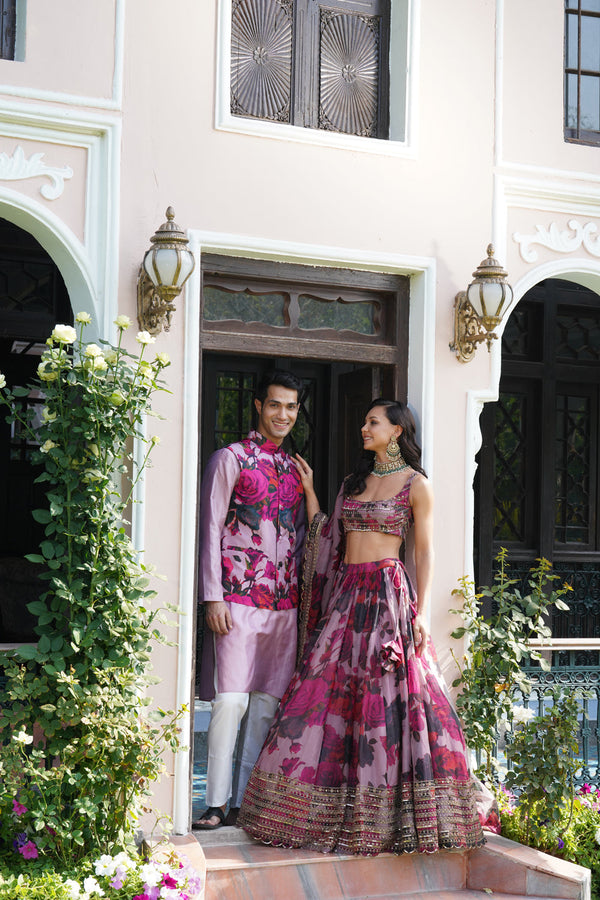 Lilac Organza Floral Lehenga Set