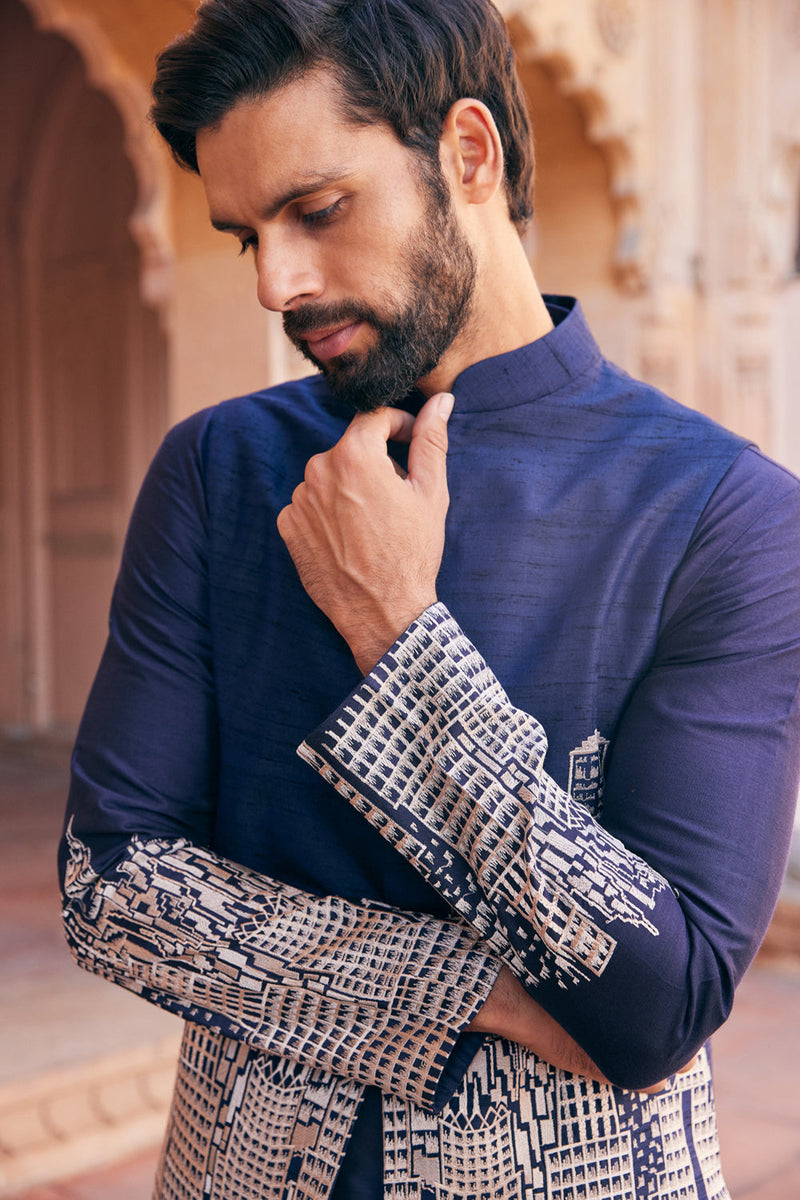 Abstract City Design Embroidered Bundi Set 