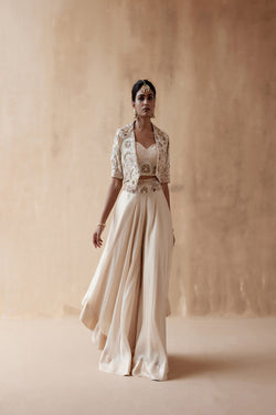 Ivory Jacket With Blouse And Organza Sharara