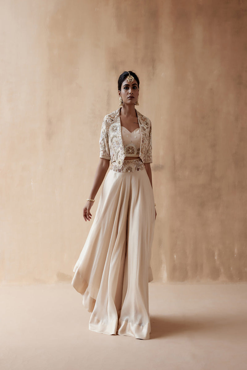 Ivory Jacket With Blouse And Organza Sharara