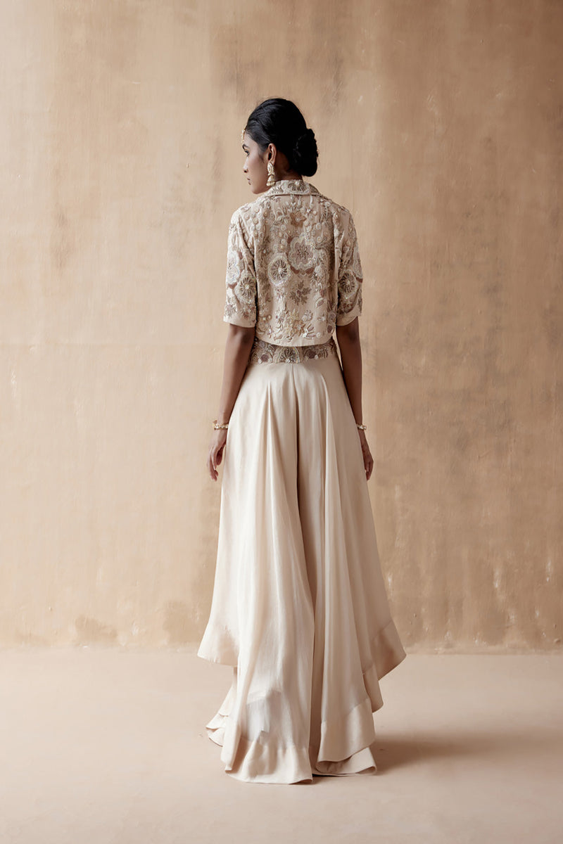 Ivory Jacket With Blouse And Organza Sharara