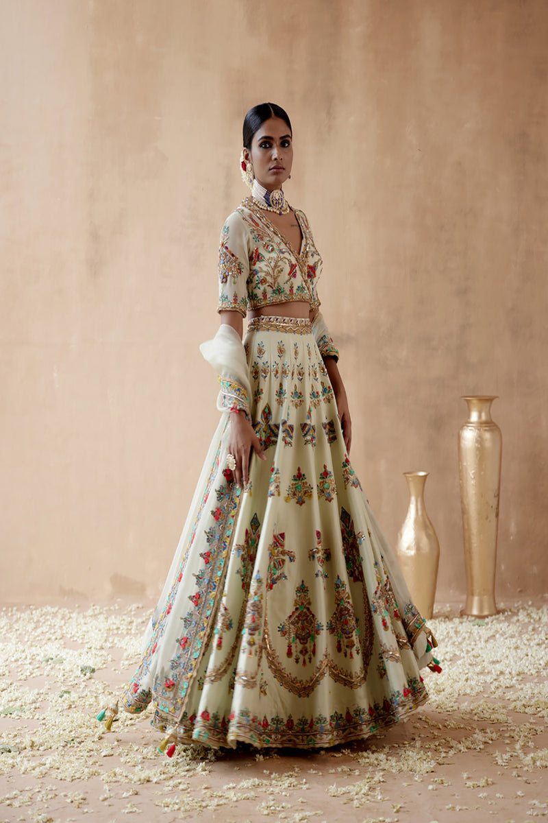 Mint Green Dupion Silk Lehenga Set