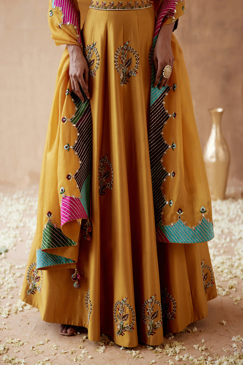 Mustard Dupion Silk Lehenga Set