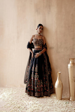 Black Raw Silk Lehenga Set