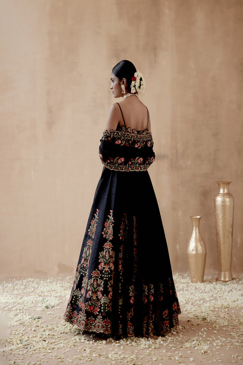 Black Raw Silk Lehenga Set