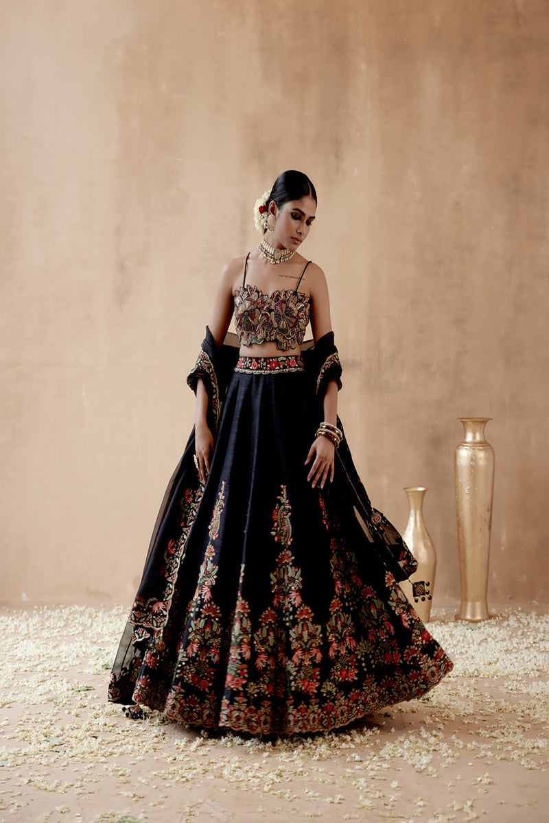 Black Raw Silk Lehenga Set