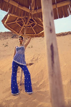 Royal Blue Embroidered Top With Pants