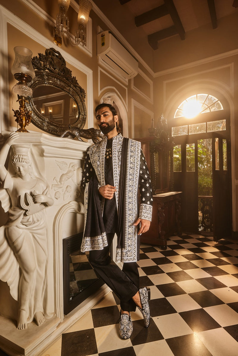Black Zari Dori Embroidered Indo-Western Set