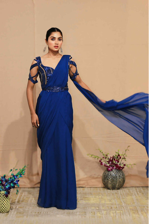 Indus blue drape saree
