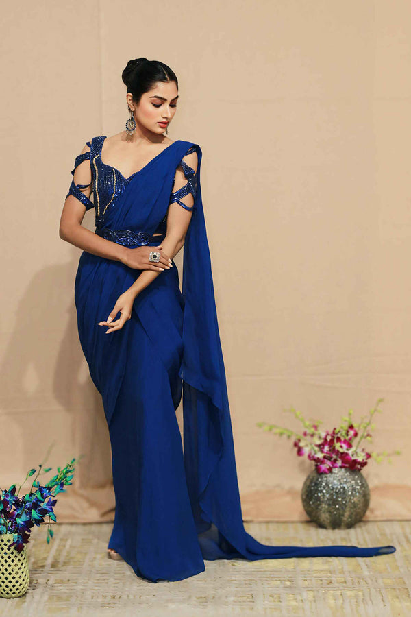 Indus blue drape saree