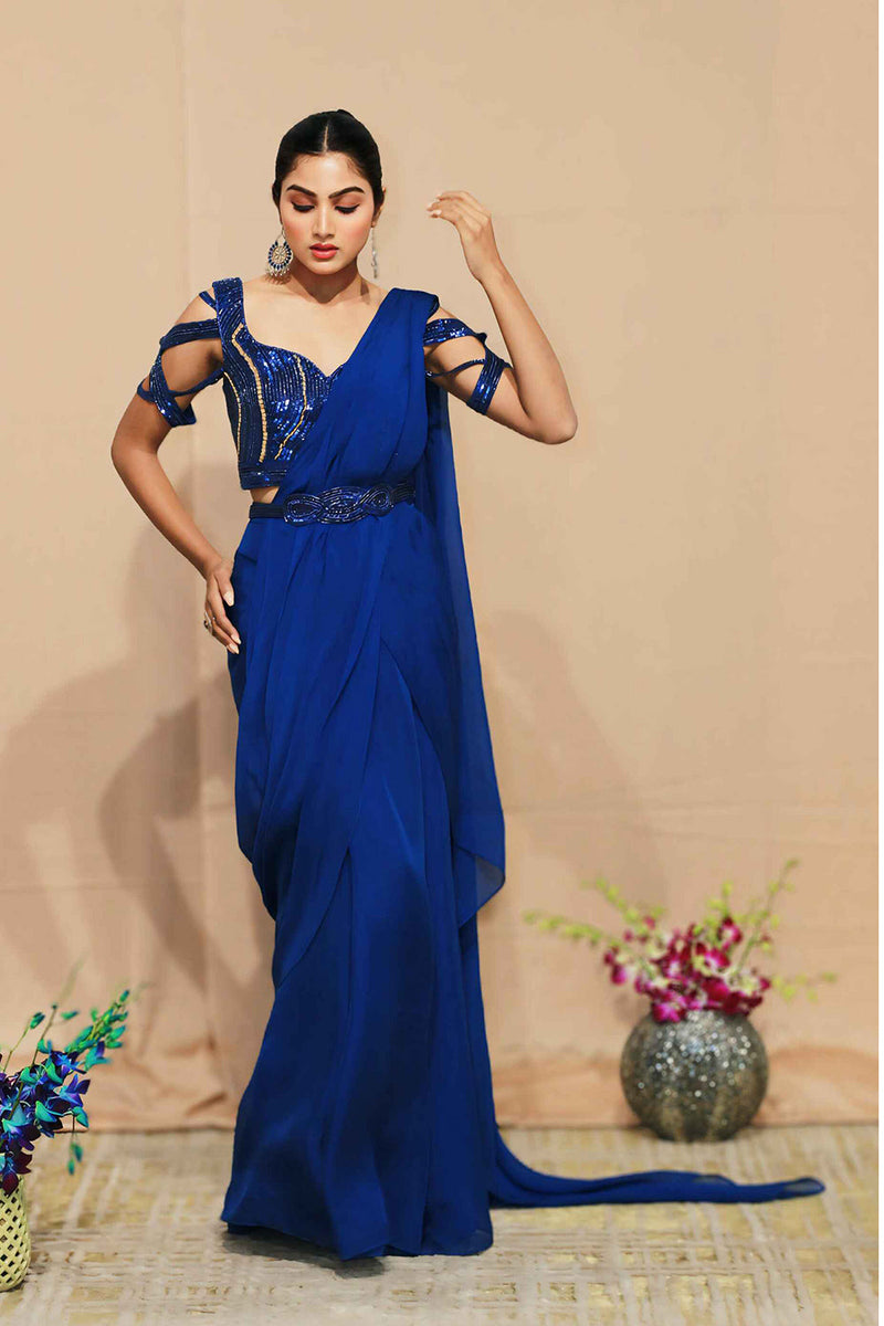 Indus blue drape saree