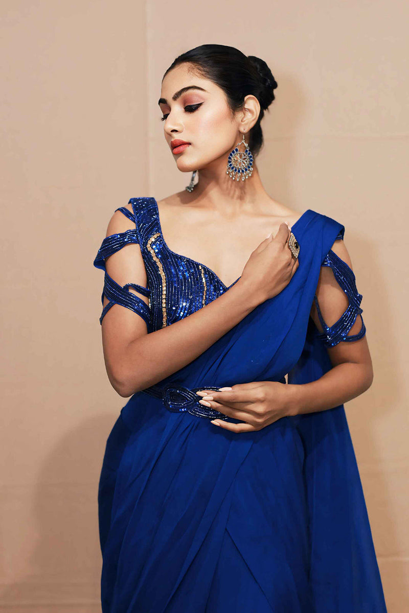 Indus blue drape saree