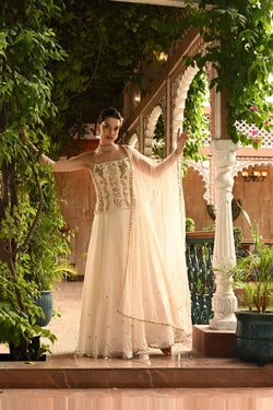 Ivory Lehenga Set With Hand Embroidered