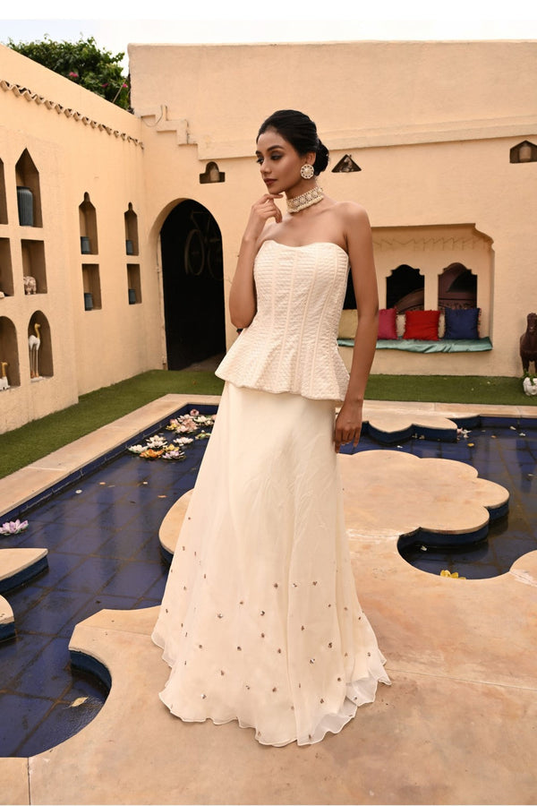 Ivory Indowesten Corset With Lehnga