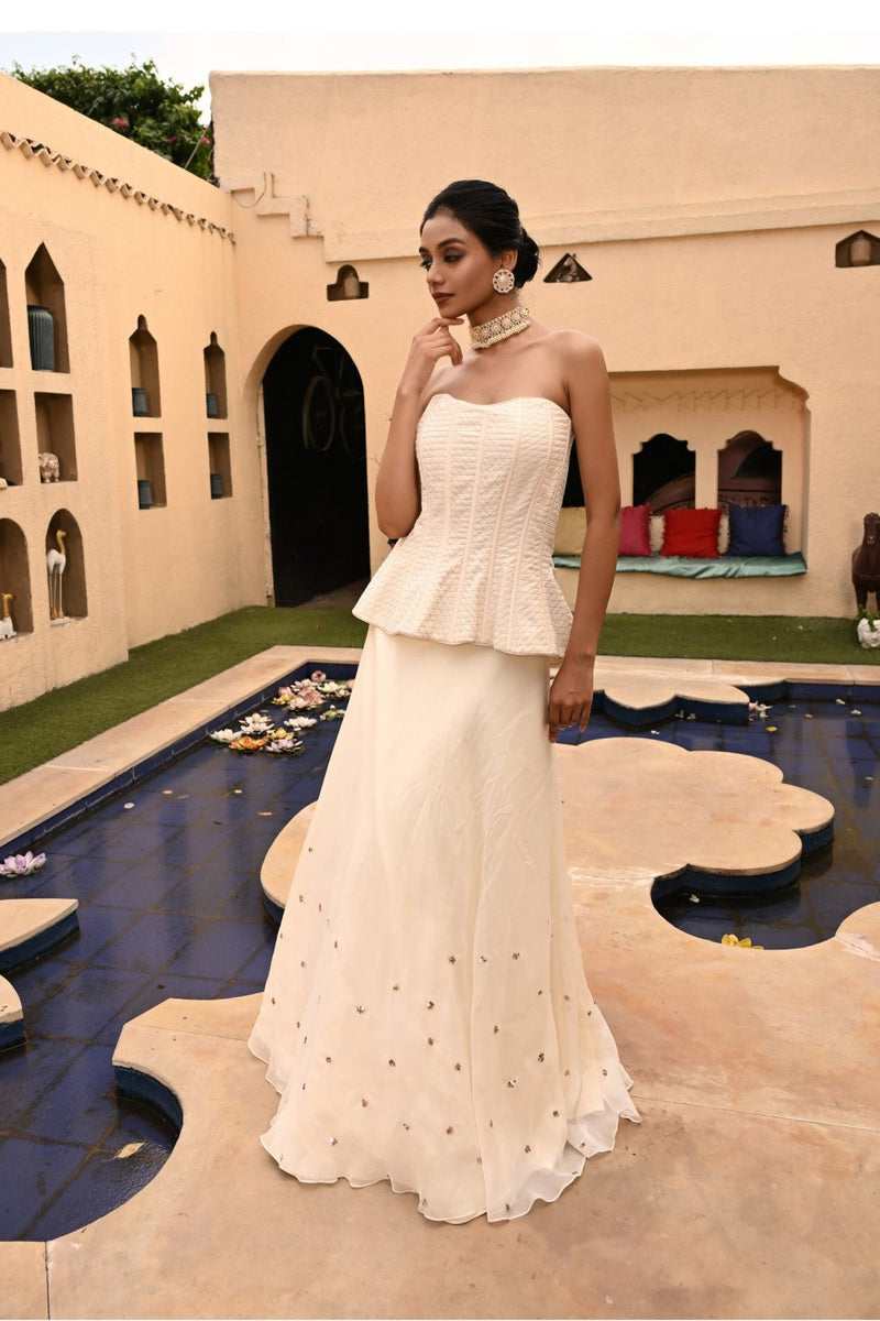 Ivory Indowesten Corset With Lehnga