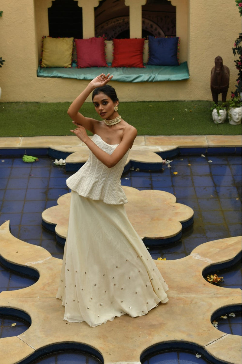 Ivory Indowesten Corset With Lehnga