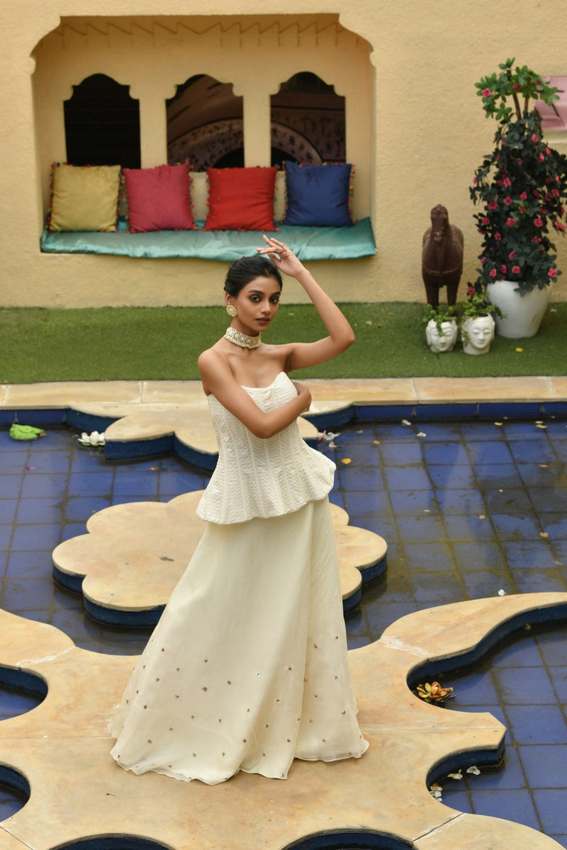 Ivory Indowesten Corset With Lehnga