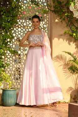 Pink Color Indo Western Lehnga Set With Hand Embroidred