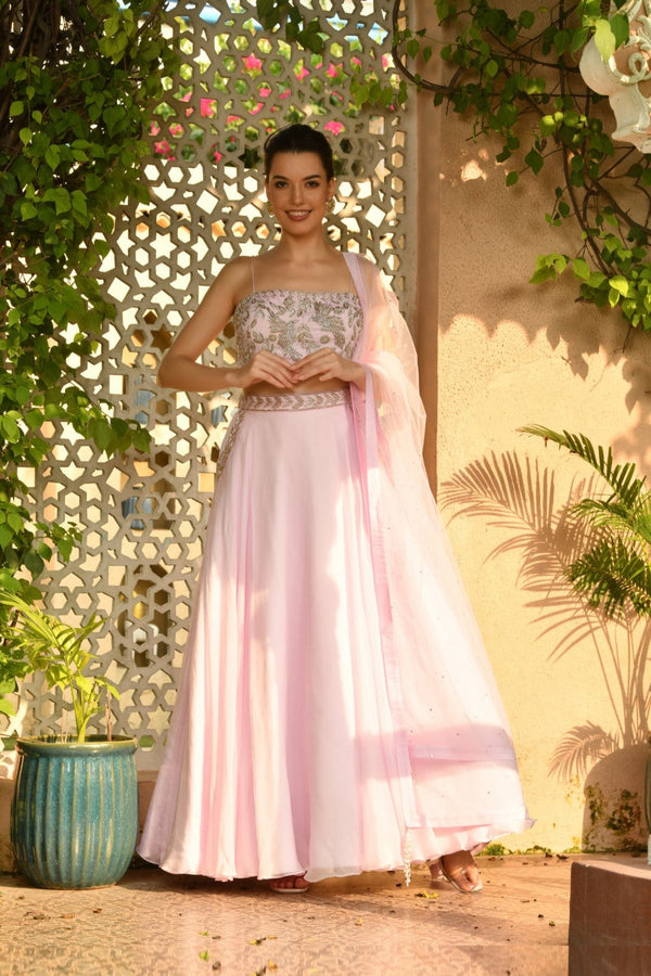 Pink Color Indo Western Lehnga Set With Hand Embroidred