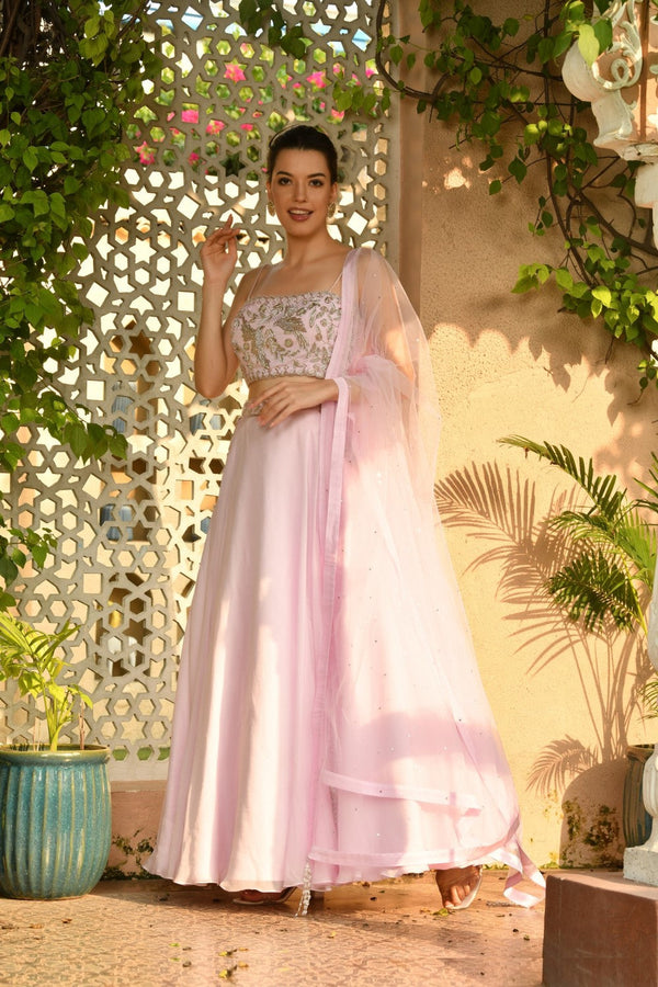 Pink Color Indo Western Lehnga Set With Hand Embroidred