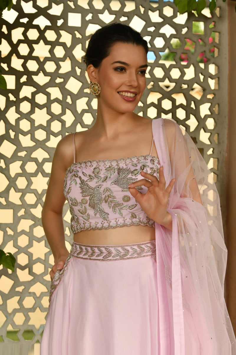 Pink Color Indo Western Lehnga Set With Hand Embroidred