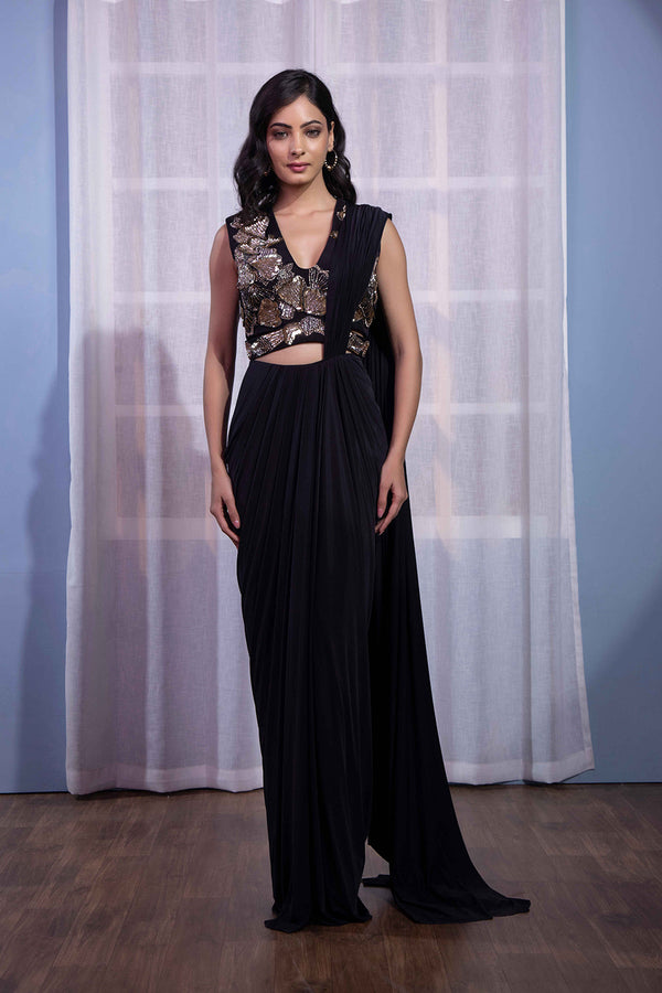 Black stitched lycra saree