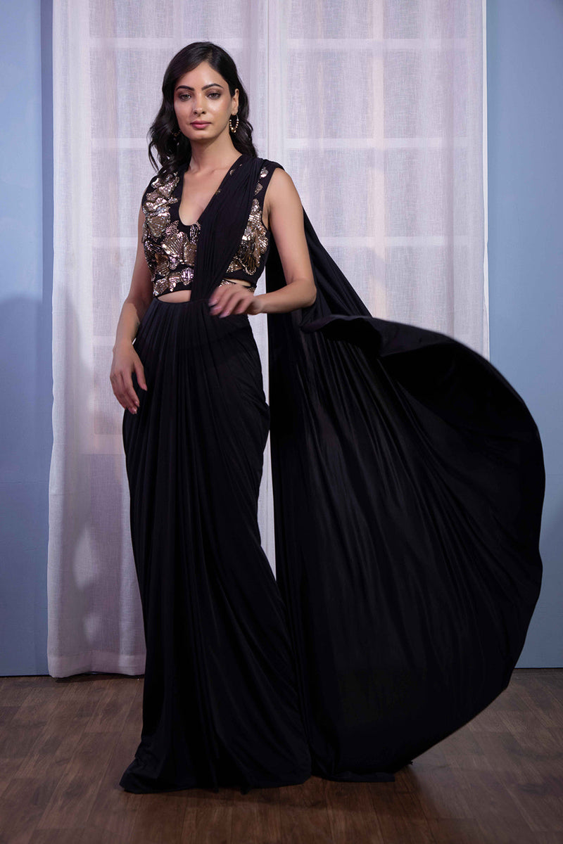 Black stitched lycra saree