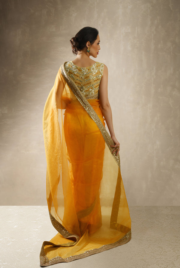 Mango Yellow Saree Set