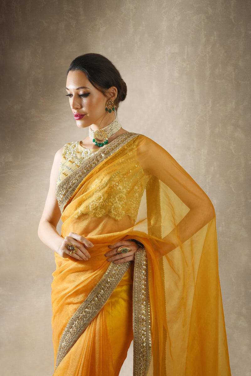 Mango Yellow Saree Set