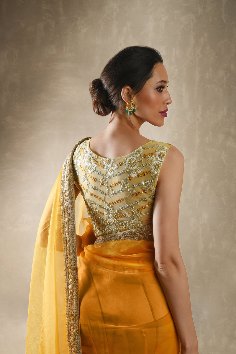 Mango Yellow Saree Set