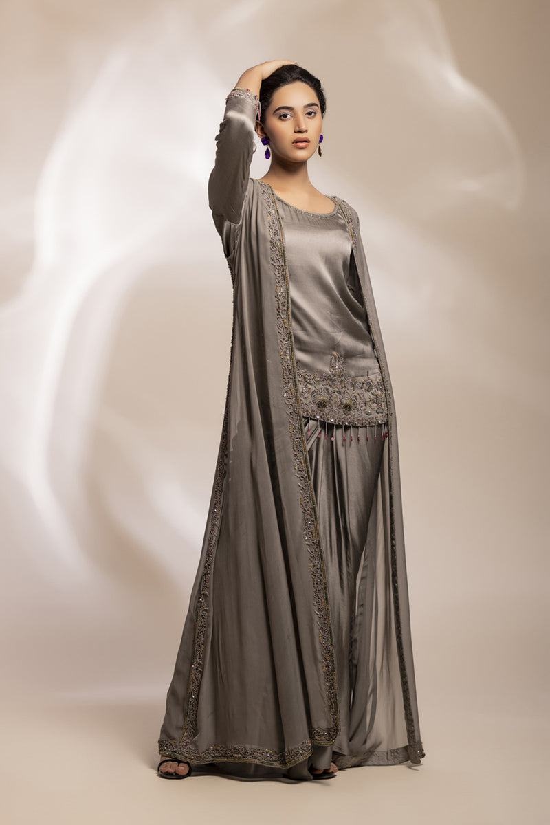 Lungi Drape With Antique Good Kurta With Embroidered Paneeked Long Jacket