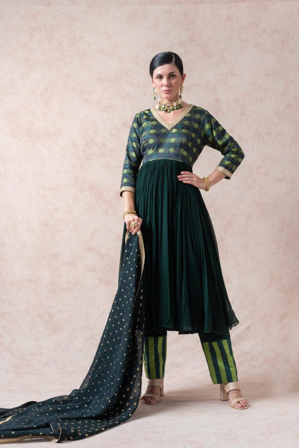 Tanchoi Silk Anarkali With Palazzo, Dupatta