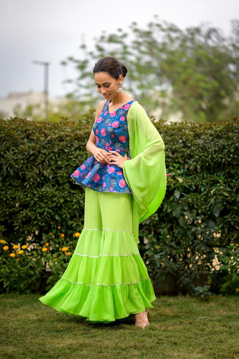 Peblum Kurti With Gharara, Dupatta