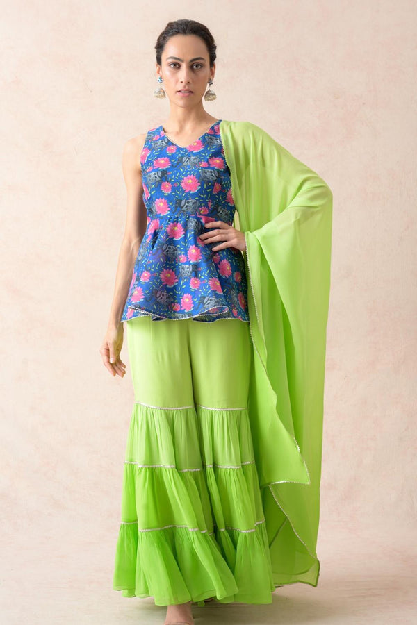 Peblum Kurti With Gharara, Dupatta