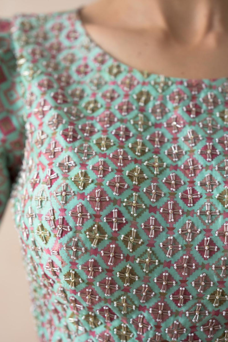 Embroidered Blouse With Organza Lehenga, Dupatta