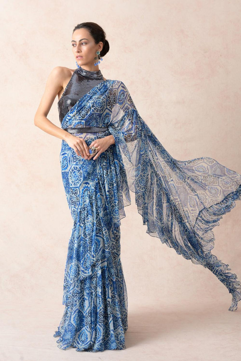 Maya Pre-Draped Ruffle Saree