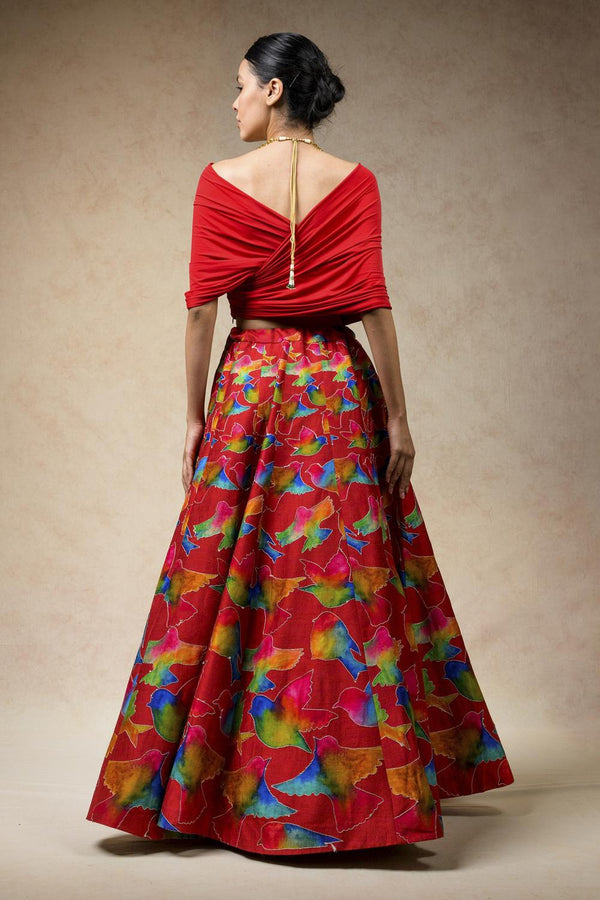 Hand Embroidred Lehenga With Drape Blouse And Feather Dupatta