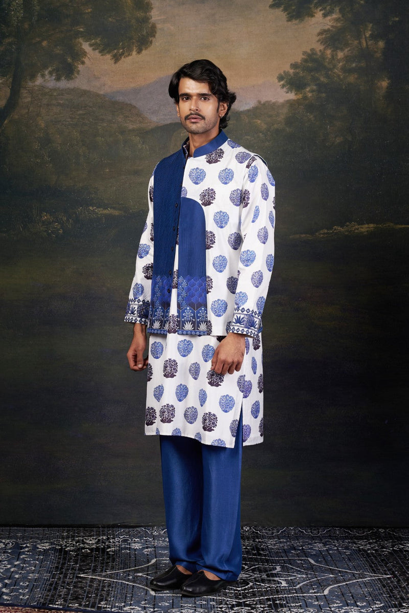 Buuti Print Nehru Jacket with Kurta & Pyjama