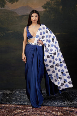 Mirror Work Blouse with Pre-Draped Buuti Print Saree
