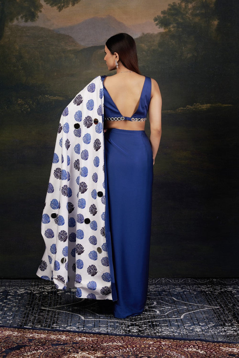 Mirror Work Blouse with Pre-Draped Buuti Print Saree